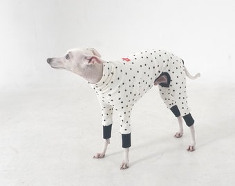 hosh Polka Dot Romper (White/Mustard) for Italian greyhound dog