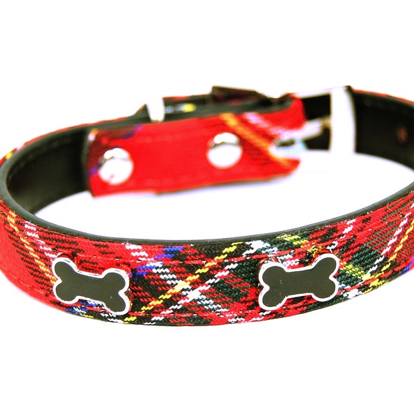 Pet Palace® Tartan "Scottie Dog" pu Leather Luxury Dog Puppy Collar for Dogs Proud of their Heritage