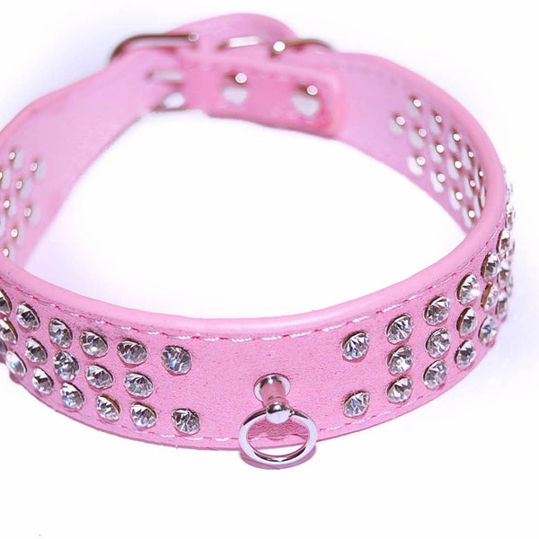 Pet Palace® "Debonair Doggy" Suede Diamante Studded Luxury Collar for Dogs of Distinction FREE charm for charm loop!