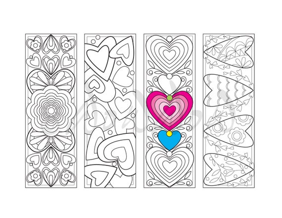 Heart Coloring Bookmarks Floral Coloring Page Hearts And Etsy