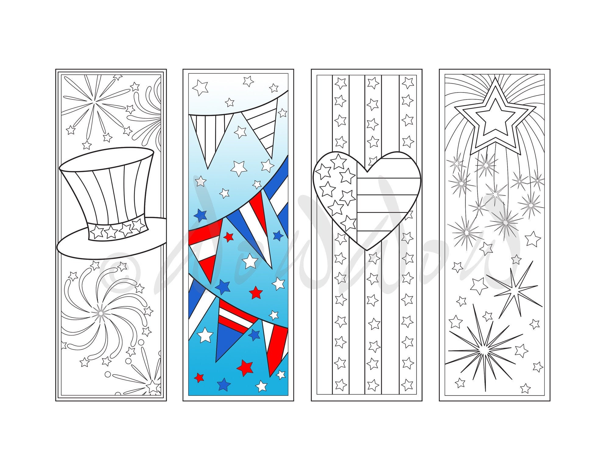 independence day 4th of july coloring bookmarks page etsy