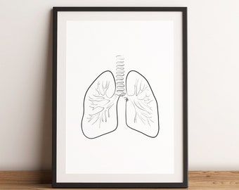 Pulmones Anatómicos Dibujo De Una Línea, Arte Médico, Impresión De Salud, Arte Mural Médico, Doctor Decoración Mínima, Médico Abstracto, Arte Respiratorio