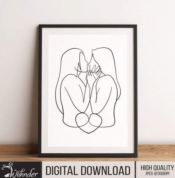 Lesbian Girlfriend Romantic Gift Custom Drawing Couple