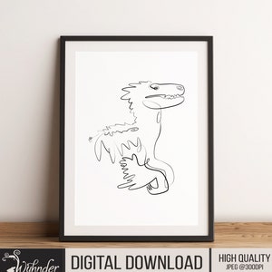 Abstract Velociraptor Single Line Drawing, Dinosaur Art, Raptor Art Print, One Line Drawing, Dinosaur Wall Art, Dinosaur Fan,Jurassic Raptor