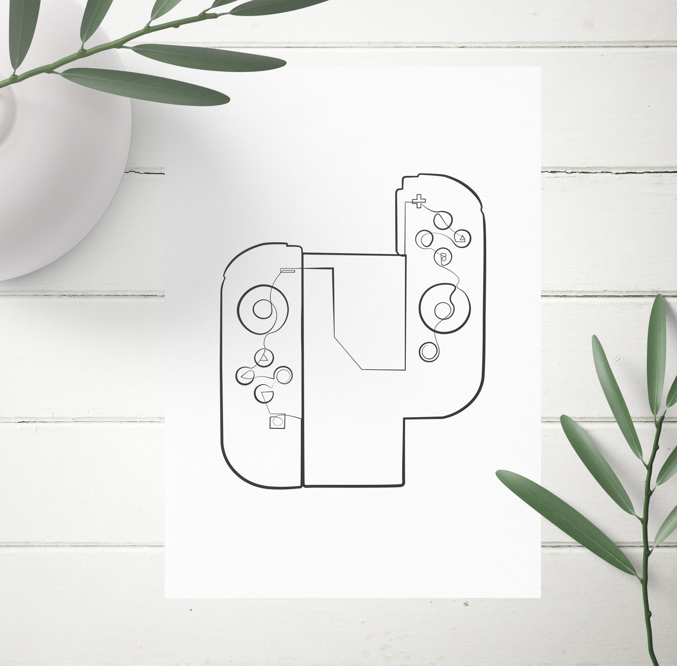 Abstract Controller Line Drawing, Minimalist Art, Gaming Wall Decor ...