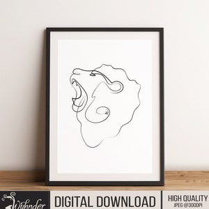 Lion Roar Single Line Drawing, Lion Line Art, Nursery Print, Lion Drawing, Lion Wall Decor, Safari Art, Zodiac Wall Decor, Savannah Lion