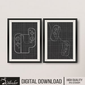 2 Abstract Controller Line Drawing, Minimalist Art, Gaming Wall Decor, Gamer Wall Art, Gaming Art Print, Gamer Gift Idea, Games Room Print