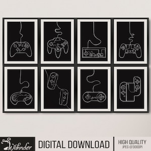 8 Abstract Controller Line Drawing, Minimalist Art, Gaming Wall Decor, Gamer Wall Art, Gaming Art Print, Gamer Gift Idea, Games Room Print