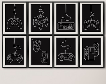 8 Abstract Controller Line Drawing, Minimalist Art, Gaming Wall Decor, Gamer Wall Art, Gaming Art Print, Gamer Gift Idea, Games Room Print