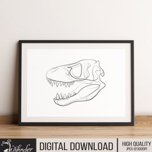 Single Line T-Rex Skulls, Dinosaur Wall Art, Dinosaur Decor, Poster, Dinosaur Gift Idea, Jurassic Art, Tyrannosaurus Art,Tyrannosaurus Skull