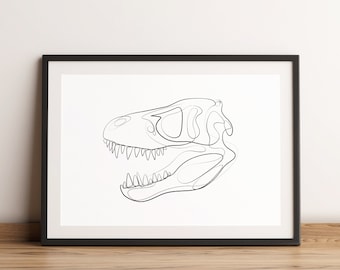 Single Line T-Rex Skulls, Dinosaur Wall Art, Dinosaur Decor, Poster, Dinosaur Gift Idea, Jurassic Art, Tyrannosaurus Art,Tyrannosaurus Skull