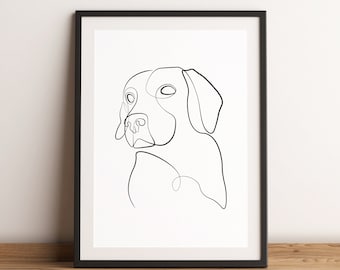 Beagle Single Line Illustration, Beagle Poster, Dog Wall Decor, Abstract Pet Drawing, Beagle Hound Art,Digital Line Art Drawing,Pet Portrait