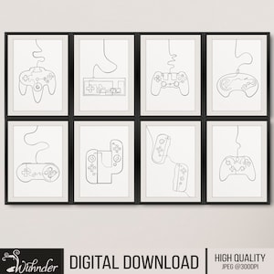 8 Abstract Controller Line Drawing, Minimalist Art, Gaming Wall Decor, Gamer Wall Art, Gaming Art Print, Gamer Gift Idea, Games Room Print