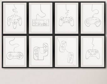 8 Abstract Controller Line Drawing, Minimalist Art, Gaming Wall Decor, Gamer Wall Art, Gaming Art Print, Gamer Gift Idea, Games Room Print