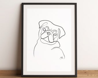 Pug Line Drawing, Dog, Pet Illustration, Pug Artwork, Pug Dog, Pug Poster, Pug Print, Modern Art, Minimalist Line art, Pet Portrait,