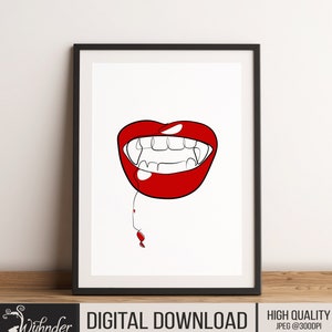 Vampire Lips ONE LINE Illustration | Single Line Drawing | Abstract Vampire Women | Vampire Lips | Vampire Wall | Decor Horror Artwork