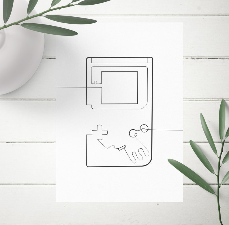 Abstract Retro Handheld Console Line Drawing, Minimalist Art, Gaming ...