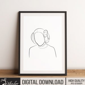 Princess Leia Line Drawing, Abstract Art, Minimalist Character, Princess Leia Movie art, Women Actors, Carrie Fisher, Science fiction Decor