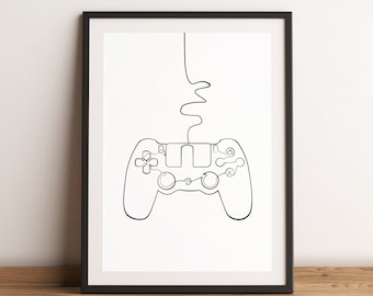 Abstract Controller Line Drawing, Minimalist Art, Gaming Wall Decor, Gamer Wall Art, Gaming Art Print, Gamer Gift Idea, Games Room Print