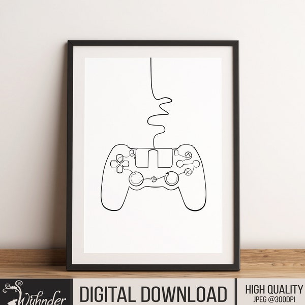 Abstract Controller Line Drawing, Minimalist Art, Gaming Wall Decor, Gamer Wall Art, Gaming Art Print, Gamer Gift Idea, Games Room Print