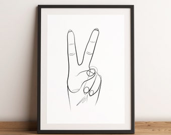 Peace Sign Hand ONE LINE Illustration / Minimalist Line Art / Hand signs / Peace Poster / Minimalist Wall Art / Continuous Line Art
