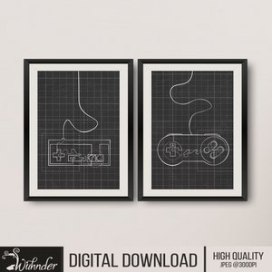 2 Abstract Controller Line Drawing, Minimalist Art, Gaming Wall Decor, Gamer Wall Art, Gaming Art Print, Gamer Gift Idea, Games Room Print