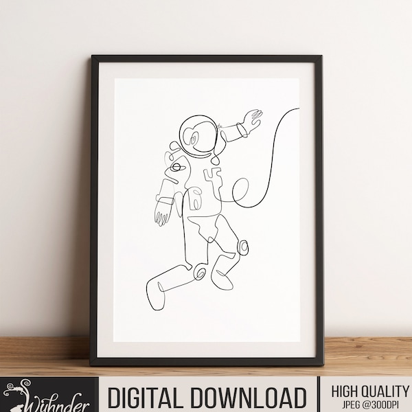 Single Line Astronaut, Astronaut Wall Print, Space Wall Decor, Cosmonaut, Abstract Astronaut, Space Art, Minimalist Wall Decor, Hand Drawn