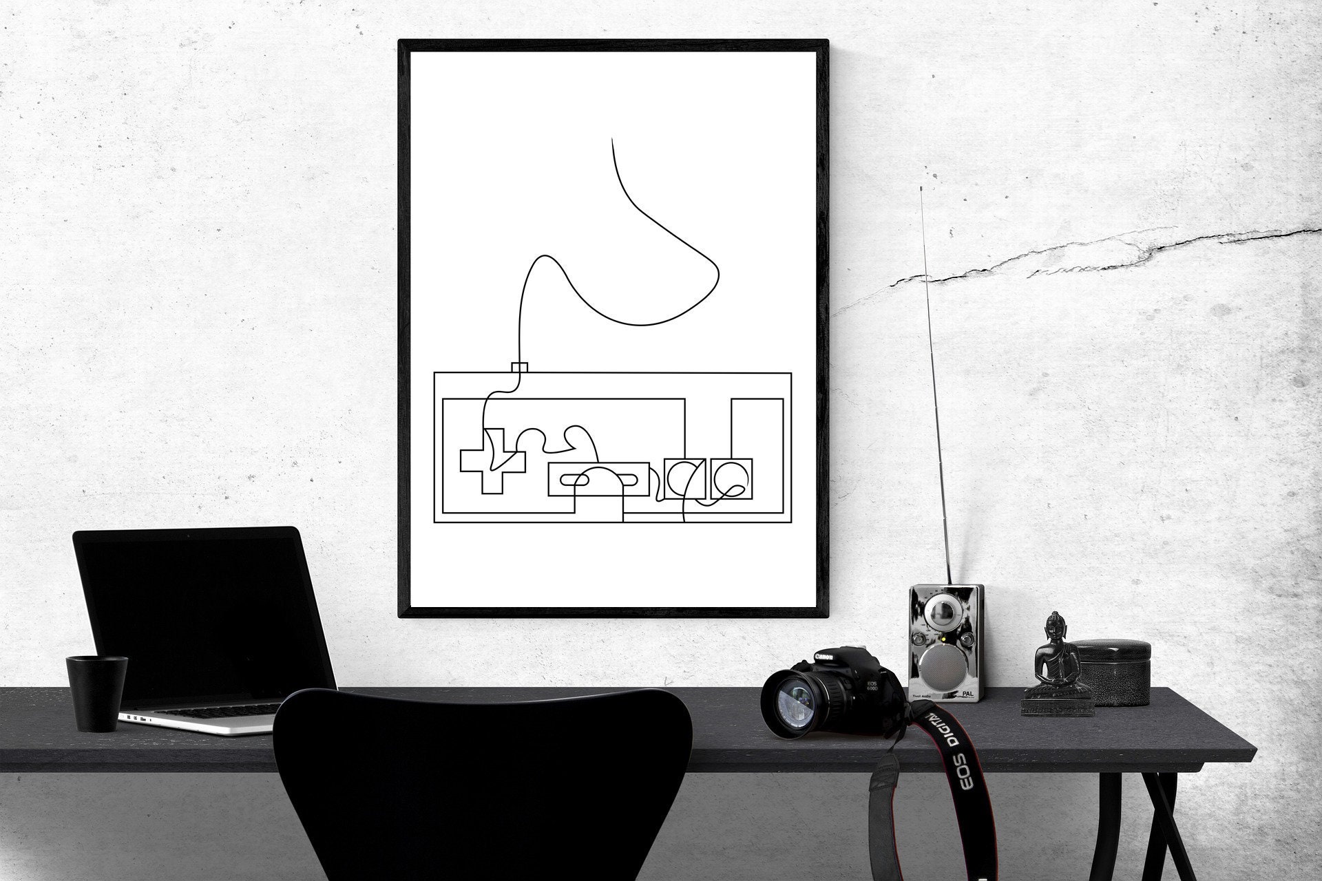 Abstract Nintendo Nes Controller Line Drawing Minimalist Art Wall Decor Digital Print Technology Modern Art Home And Office Art Retro