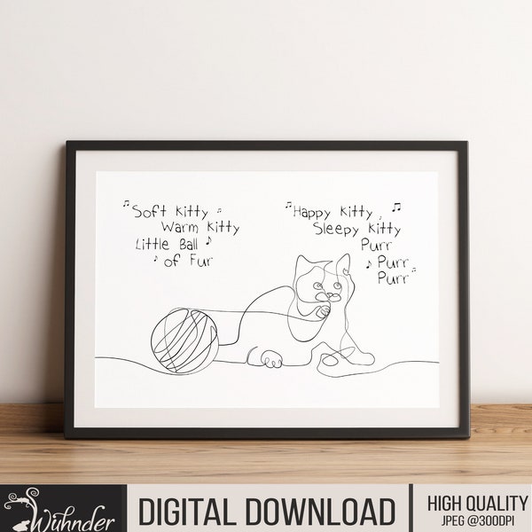 Soft Kitty Continuous Line Drawing, The Big Bang Theory, Soft Kitty Poster, Abstract art, Minimalist Cat, Kitten Home Decor, Home And Office