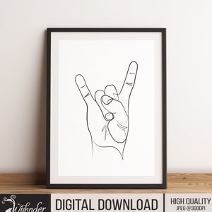 Rock on, Rock and roll, Continuous line , Hand, Hand Sign, Rock & Roll Poster, Abstract, Devil Horns, Sign of the horns, Rock On Art