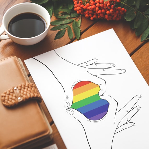 LGBTQ Corazón Manos Dibujo / Mano Signo Amor Impresión / LGBT - Etsy México