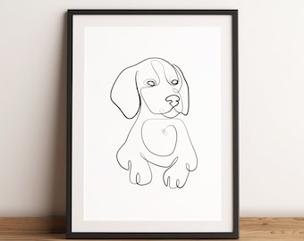 Beagle Puppy Single Line Drawing, Abstract, Minimalist Art, Wall Decor, Continuous Line, Digital Print, Animal Art, Printable Art,Modern Art