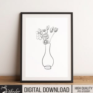 Single Line Flower Vase. Contemporary Art, Abstract Art, Flower Art Decor, Flower Wall Art, Flower Print, Dinning Room Decor, Modern Home,