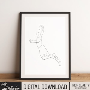 Slam Dunk Basketball Single Line Drawing, Basketball Art, Nba Player, Sports Wall Decor, Basketball Fan Art, Modern Art, Abstract, Line Art,