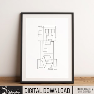 Block Creeper Abstrakte Linie Zeichnung, Minimalistische Kunst, Wanddekoration, Block Charakter Kunst, Gaming Poster, Gaming Wanddekoration, Line Art