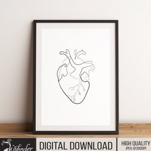 Anatomical Heart Single Line Drawing, Medical Art, Health Print, Heart Illustration, Medical Wall Art, Doctor Minimal Decor,Abstract Medical