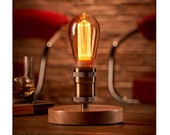 Auraglow Mysa Vintage Retro Wooden Round Base Mechanical Twist Switch Brass Table, Desk or Bedside Lamp Light