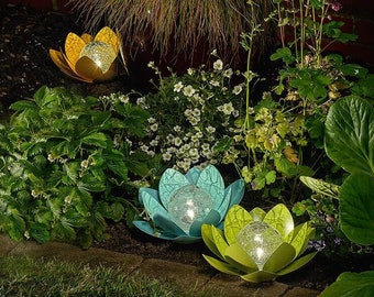 Auraglow Solar Powered Metal Water Lily LED Table Light