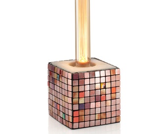 Auraglow Mysa Mosaikstein Tischlampe – Bunt, Beton, Mit LED, 10,7 Cm Würfel