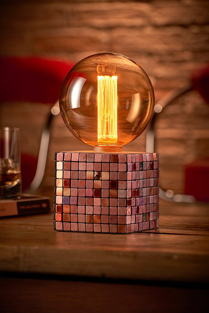 Auraglow Mysa Mosaikstein Tischlampe – Bunt, Beton, Mit LED, 10,7 Cm Würfel