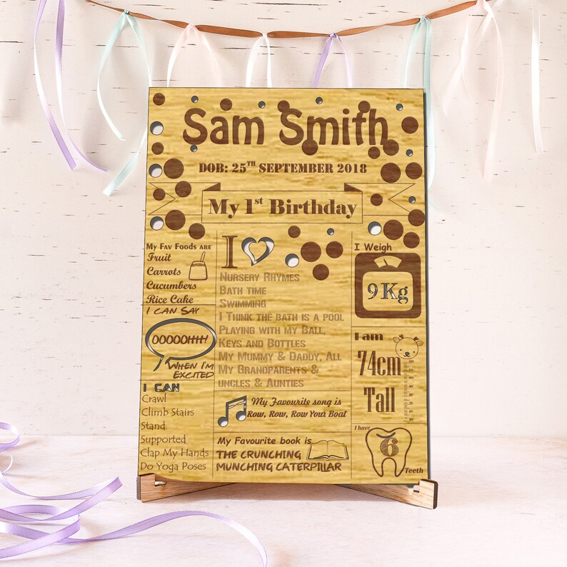 Download Personalised Birthday Milestones Chalkboard Style A4 Size Baby Boy Girl Oak Sign Eco Friendly Gift 1st Birthday Sign Custom Milestones Sign Party Supplies Paper Party Supplies