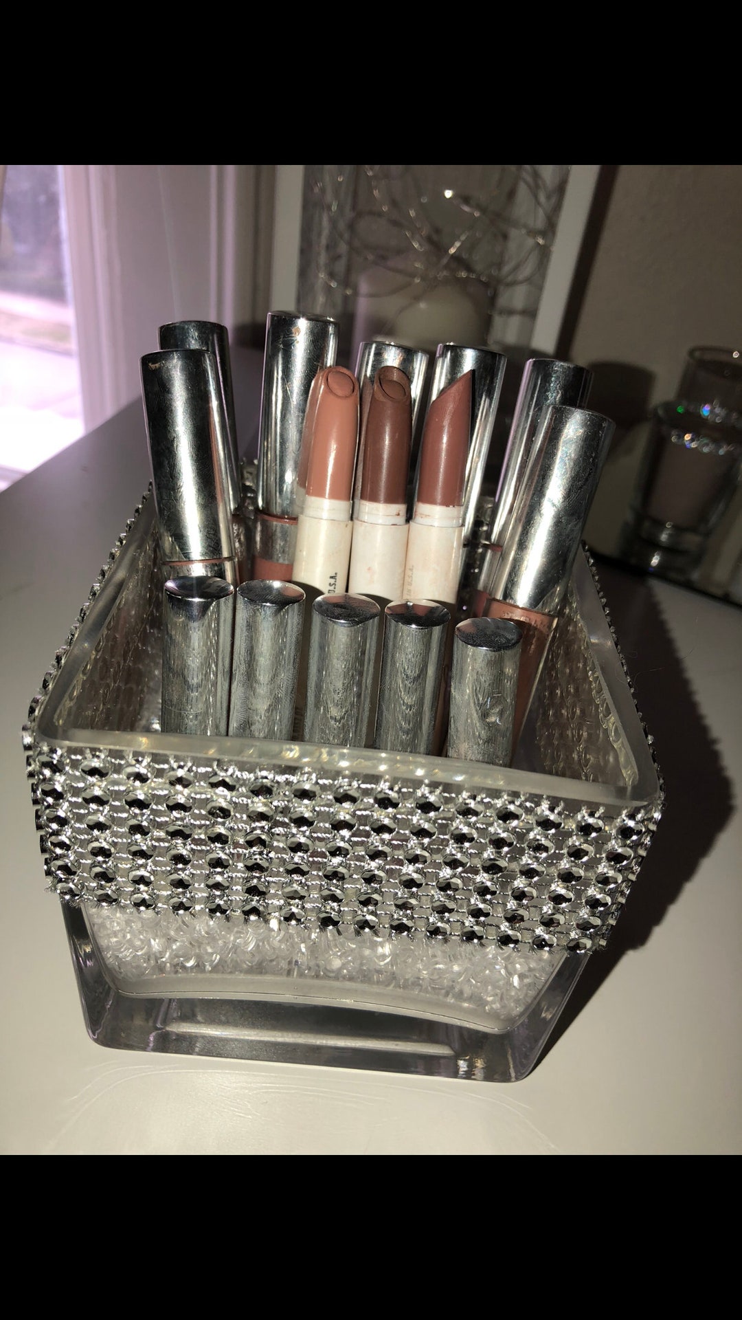 Square Embellished Makeup Brush Holder / Vase Etsy