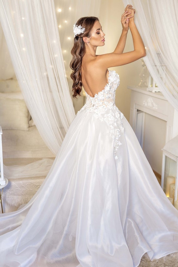 Rose Sexy Wedding Dress With Bare Back Bare Back Wedding Etsy