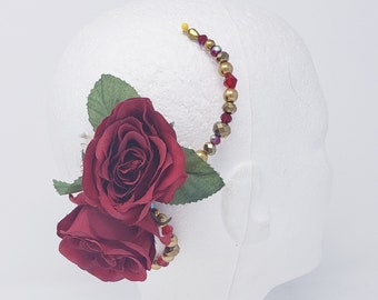 Spanish ballet floral headpiece, double rose -  red, white, pink, lavender, coral, yellow
