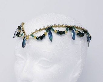 Tiara de ballet de cristal con cuentas, tocado, aro - verde, rojo, azul