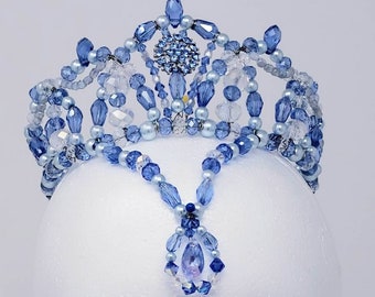 Beaded ballet tiara, headpiece - blue