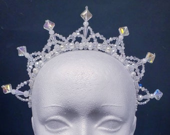 Beaded ballet tiara, headpiece - white