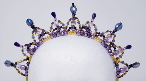 Purple Beaded Hair Crown ballet headpiece Regal purple and lilac ballet tiara main image 3