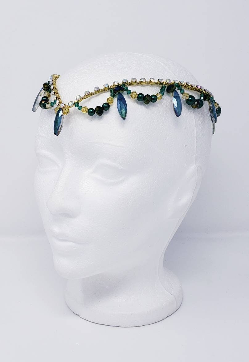 Tiara de ballet con cuentas de cristal, tocado, diadema - verde, rojo, azul