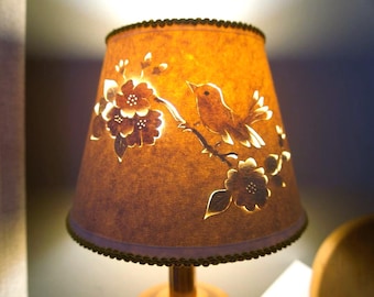 Small Pierced Parchment Tapered Lampshade – Clip-On Vintage Shade, Warm Cream Color, circa 1970s